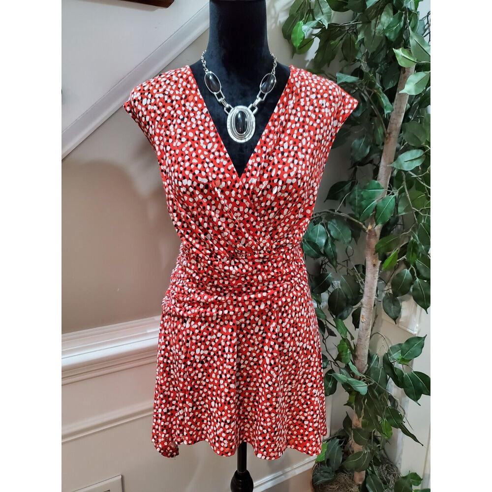 Chaus New York Women Red Polyester Sleeveless V-Neck Pullover Top Blouse Size XL